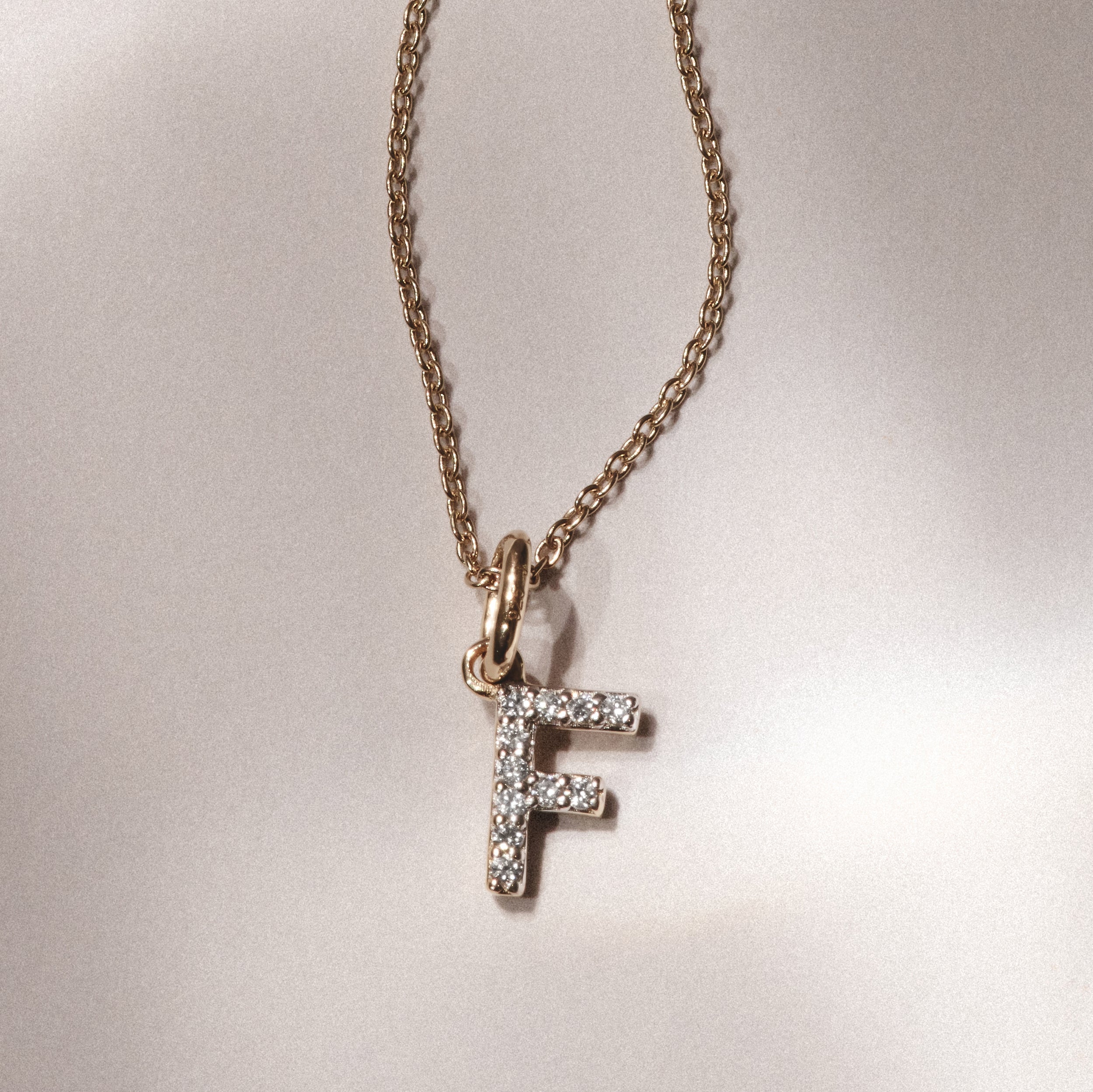 Love Letter Initial F Lab Diamond Necklace set in 18K Gold Vermeil